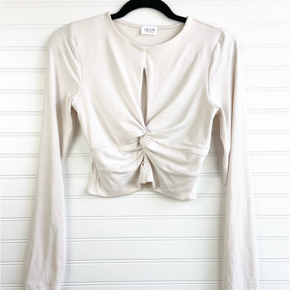 Le Lis Tops - Le Lis Cream Twist Keyhole Crew Neck Long Sleeve Crop Top
